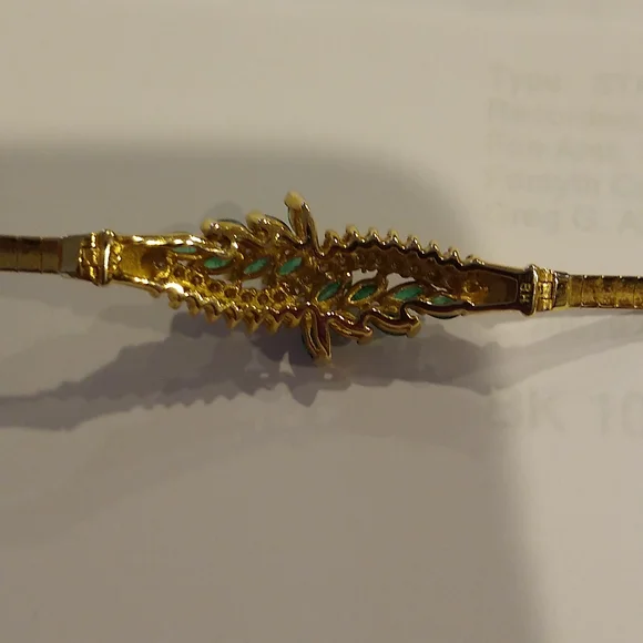 Emerald and diamond Omega bracelet, 14k yellow gold - Picture 8 of 13